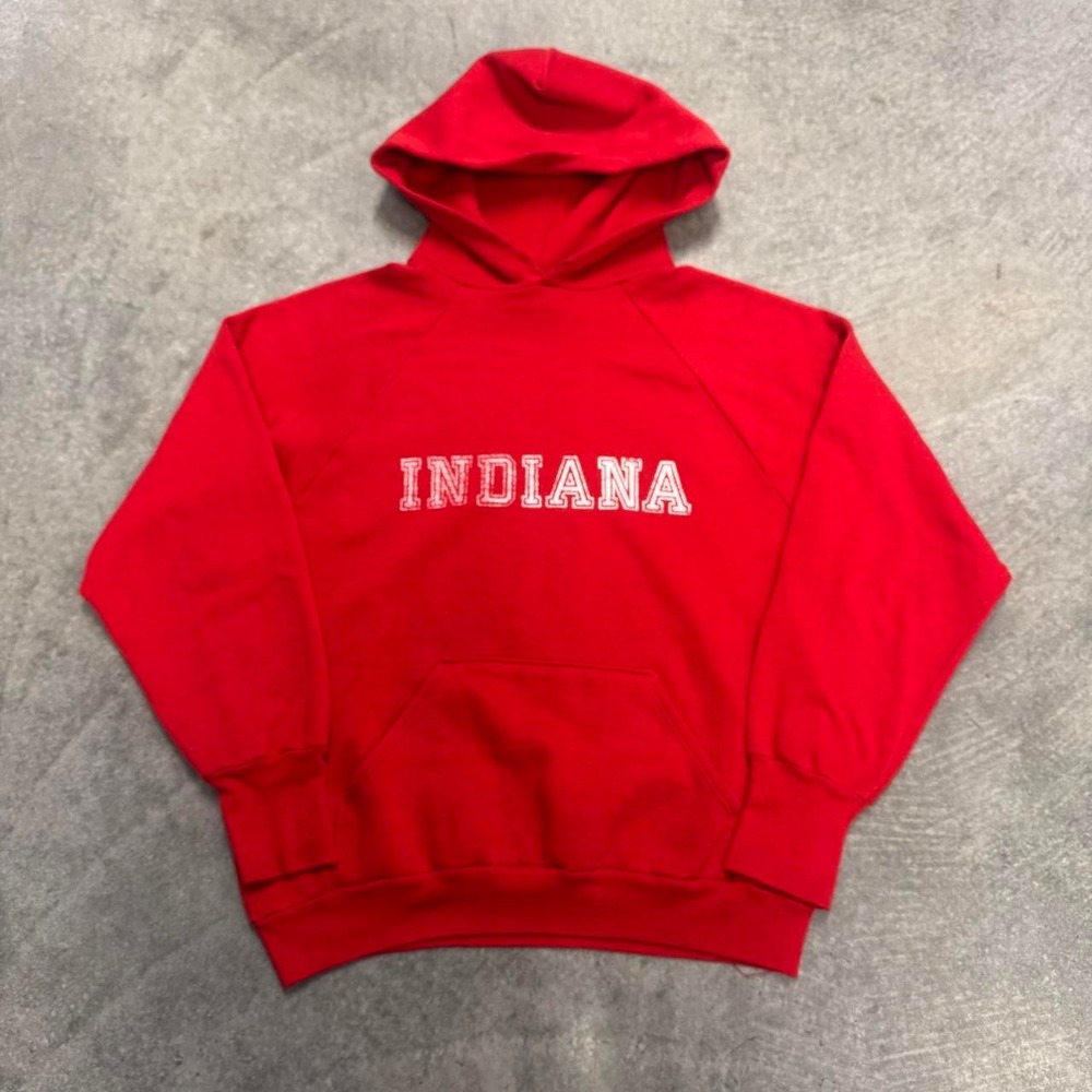 80's Indiana University Hoodie Sweatshirt Red Retro Pullover Essential Large